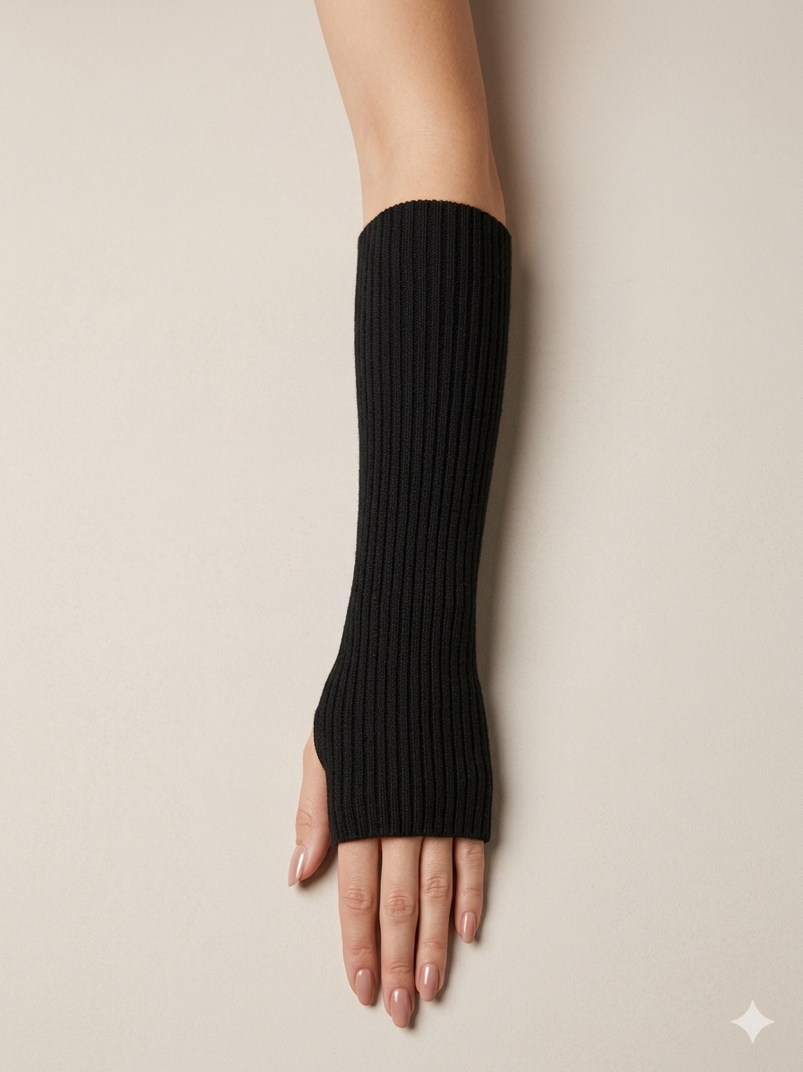 Manchettes en maille côtelée noire