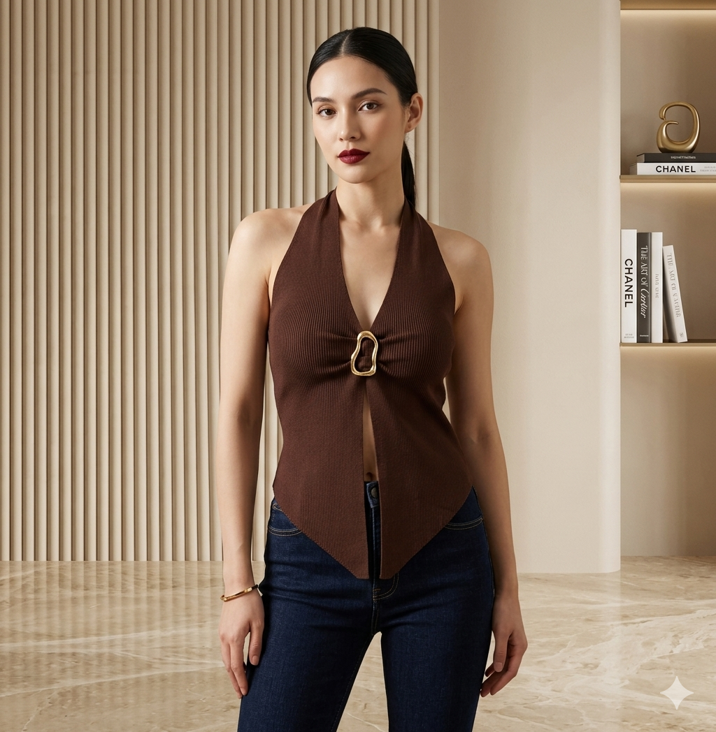 Top Licou Dos Nu Froncé à Anneau Doré