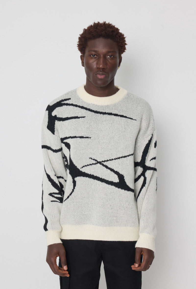 Pull Frilivin blanc cassé design abstrait noir