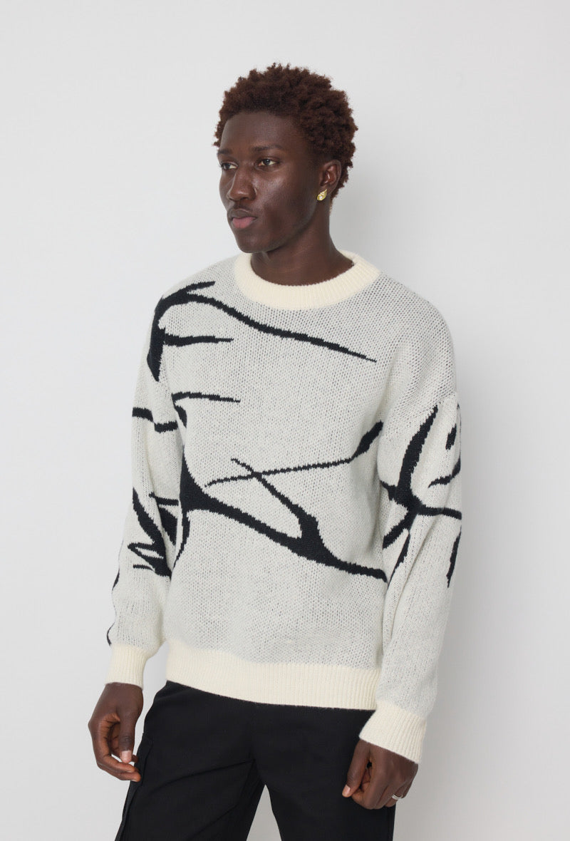 Pull Frilivin blanc cassé design abstrait noir