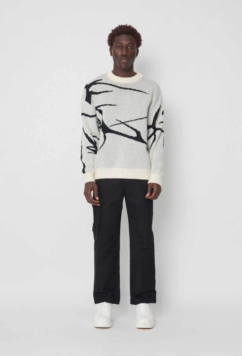 Pull Frilivin blanc cassé design abstrait noir