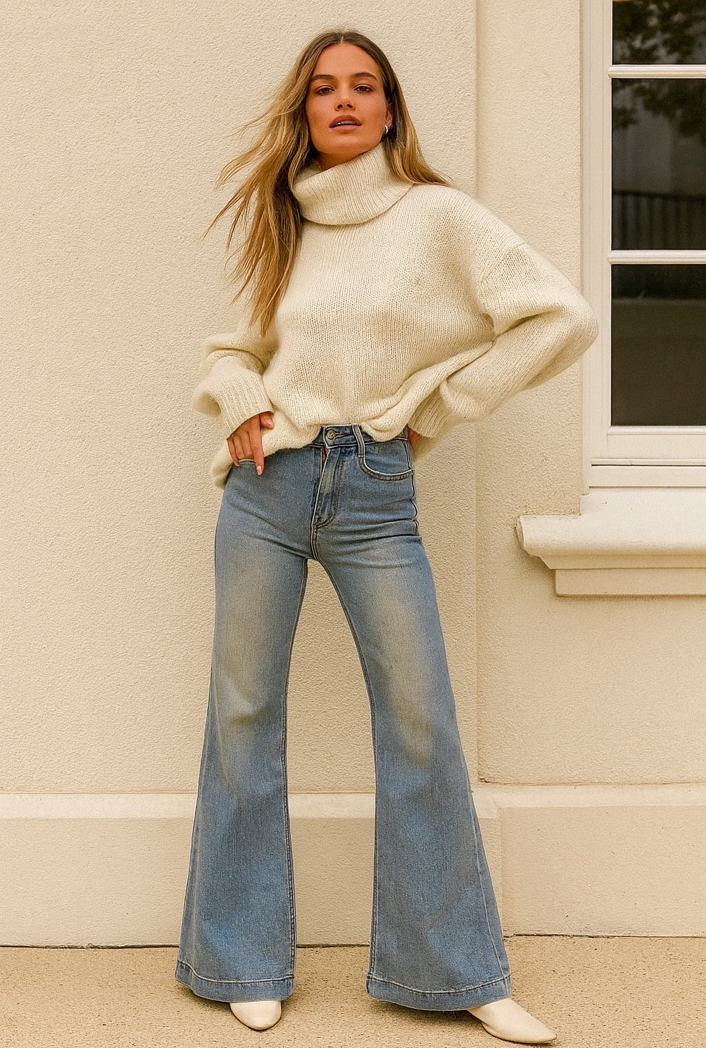 Jean Patte d'Éléphant Bleu Clair Stretch