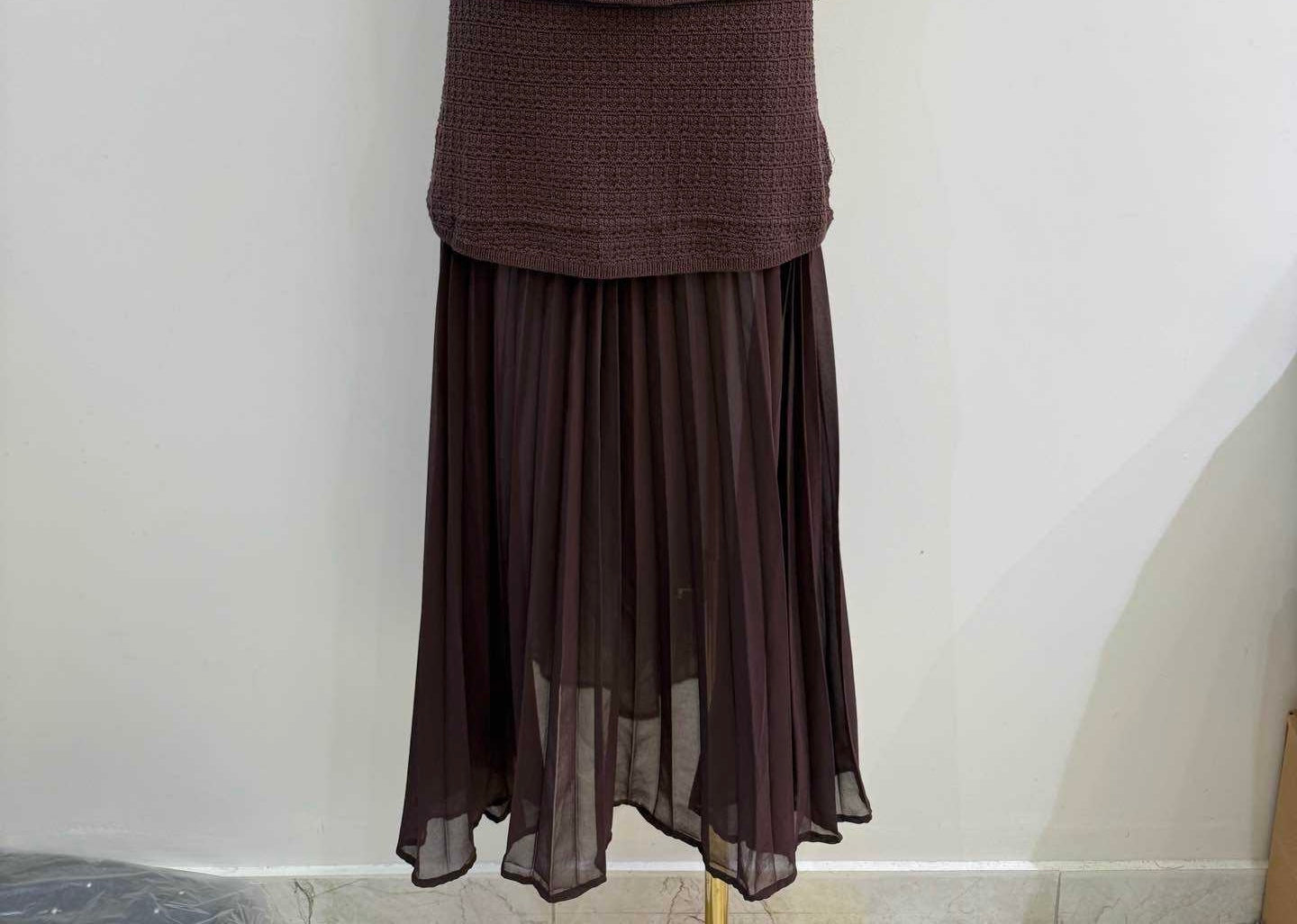 Jupe Longue Marron Voile Transparent