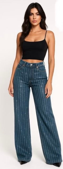 Jean Bleu Large à Strass