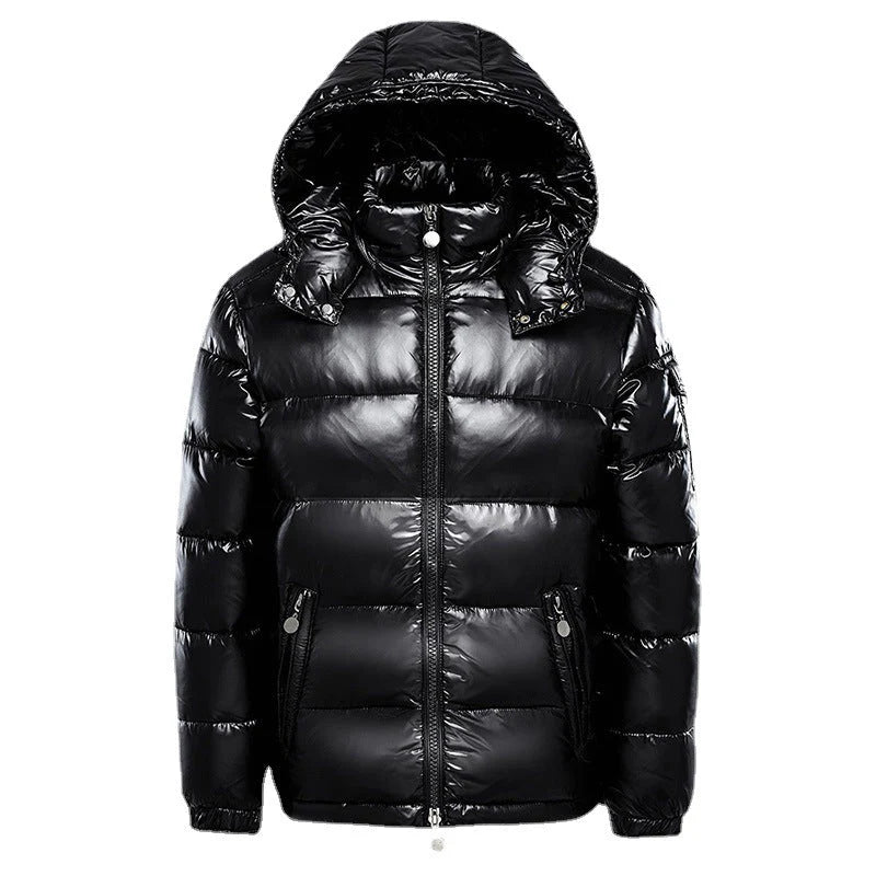 Shiny Black Puffer Jacket with Hood