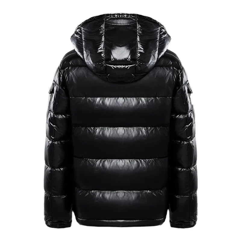 Shiny Black Puffer Jacket with Hood