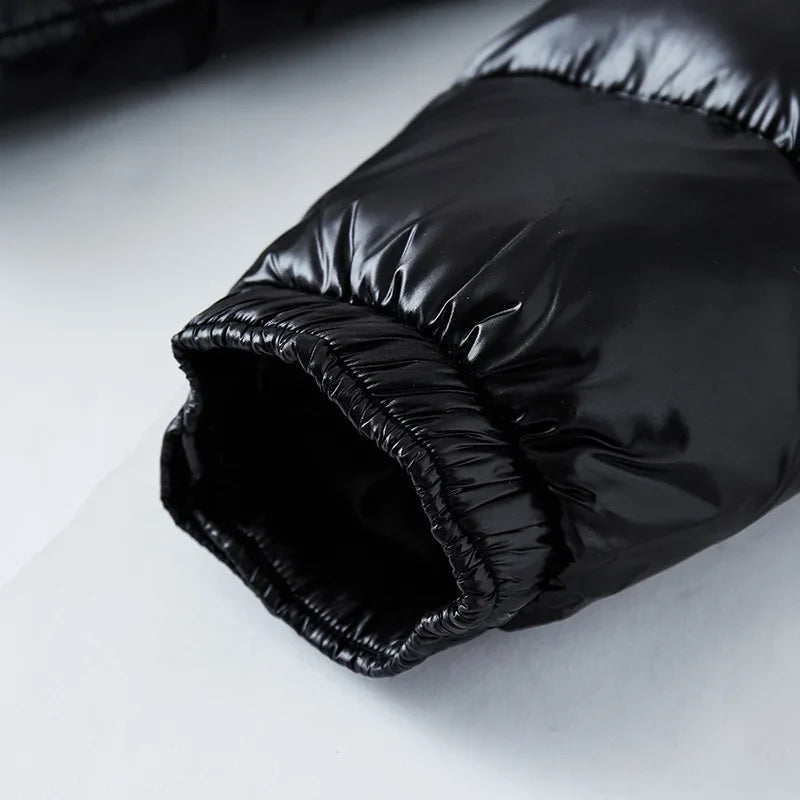 Shiny Black Puffer Jacket with Hood