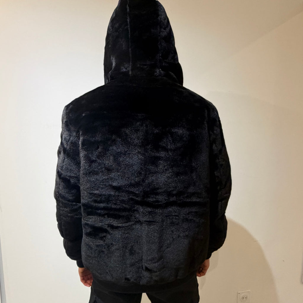 Veste Fausse Fourrure Noire à Capuche