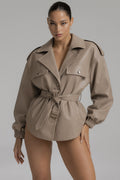 Veste Simili Cuir Beige Femme