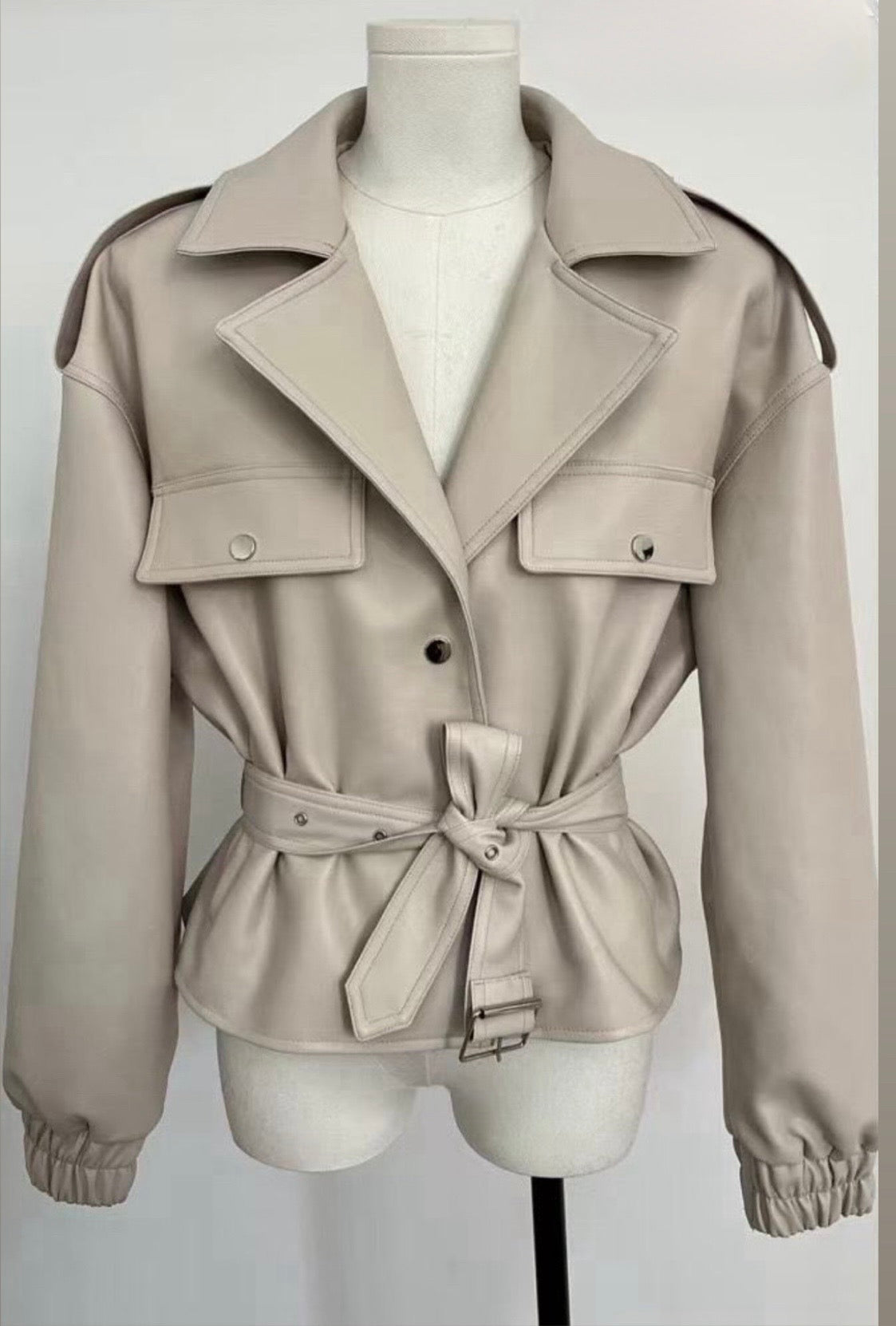 Veste Simili Cuir Beige Femme