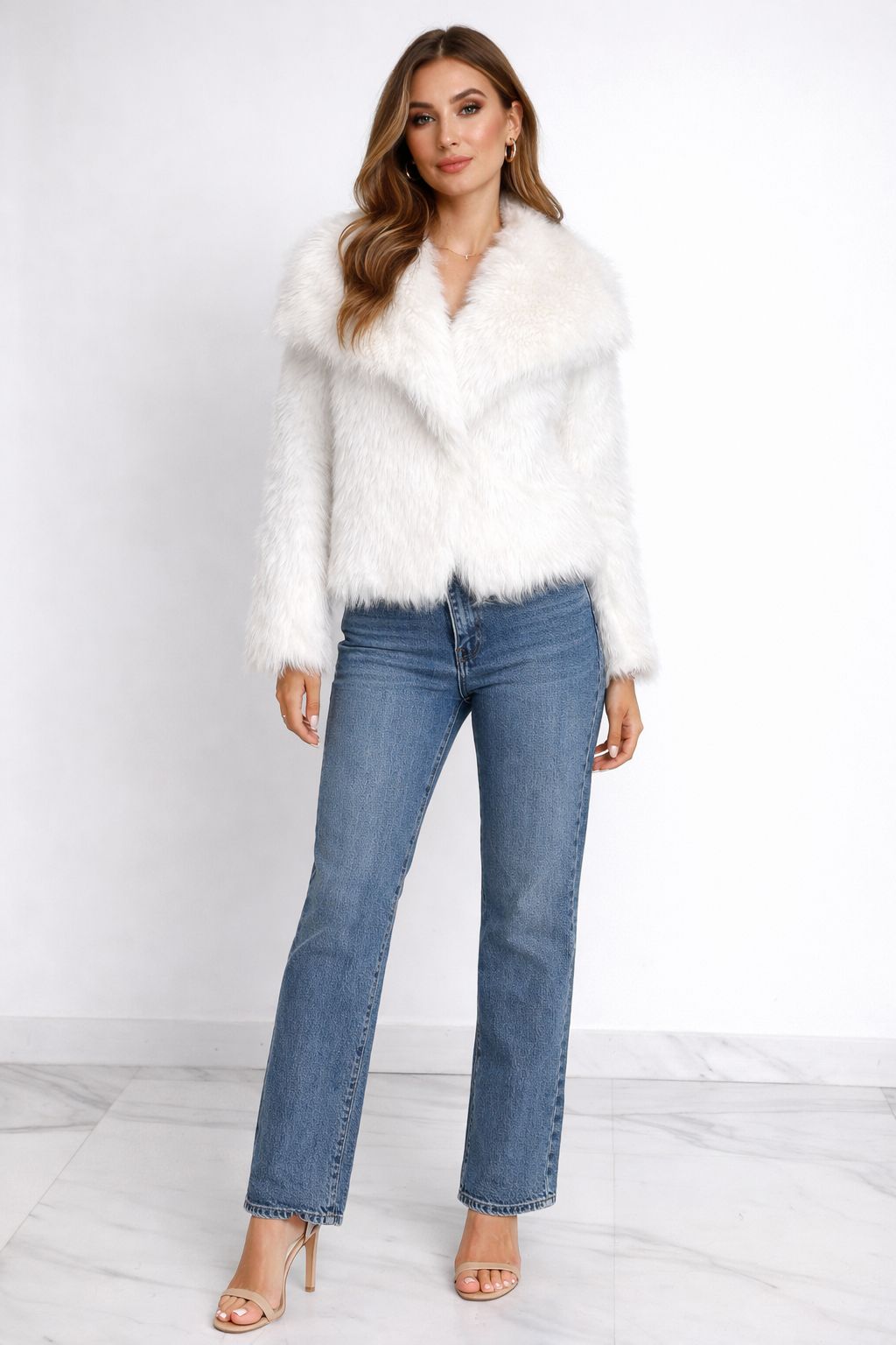 Veste Fausse Fourrure Blanche