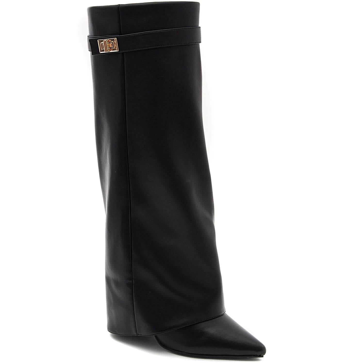 Bottes Hautes à Effet Guêtre avec Boucle Dorée – Noir
