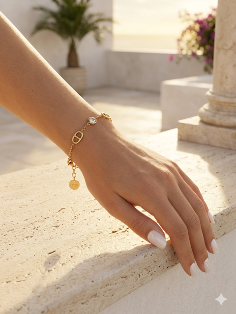 Bracelet «L'Infini» – Chaîne Dorée Anneaux & Cristal