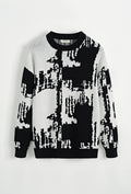 Frilivin black and white abstract design sweater