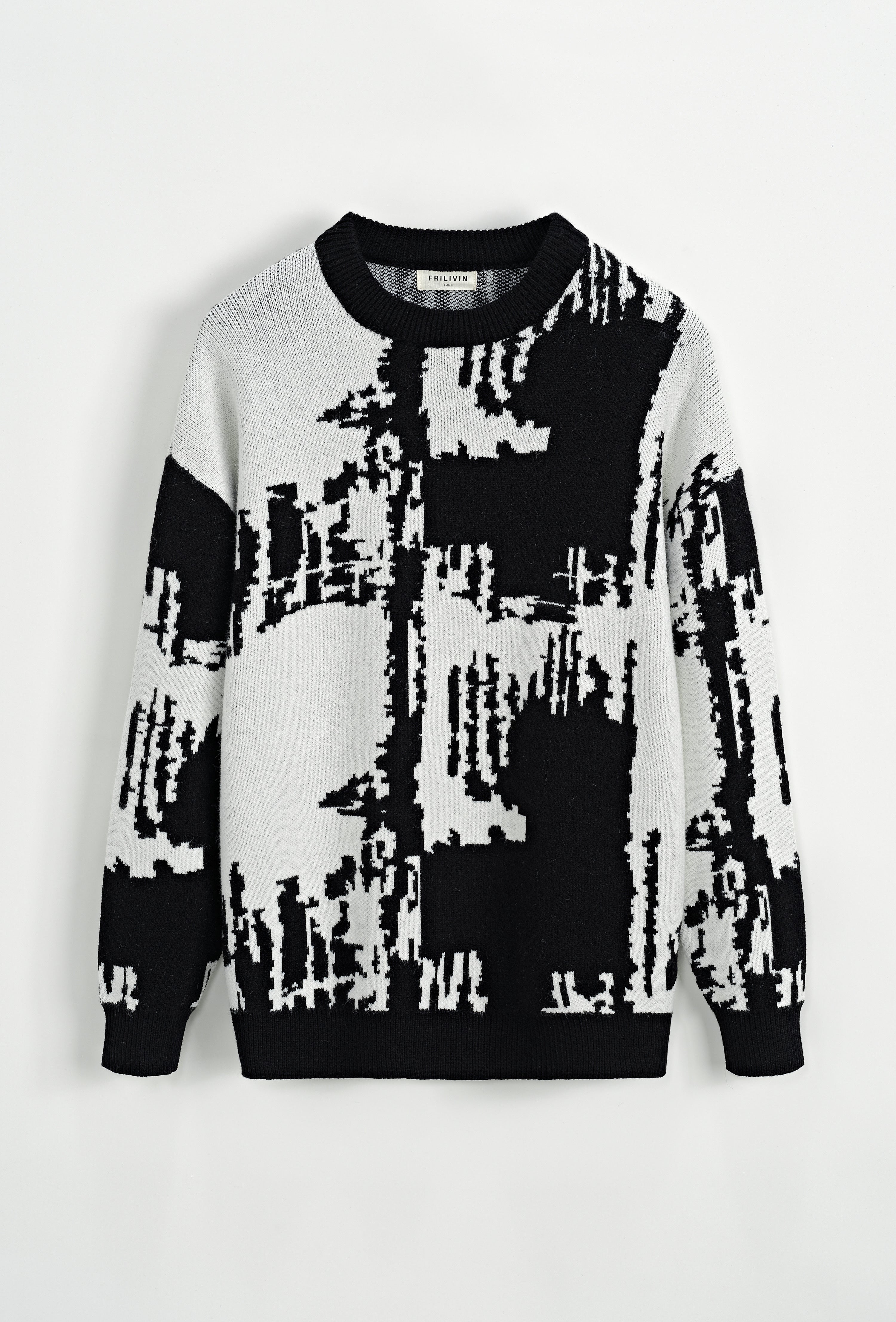 Pull Frilivin noir et blanc design abstrait